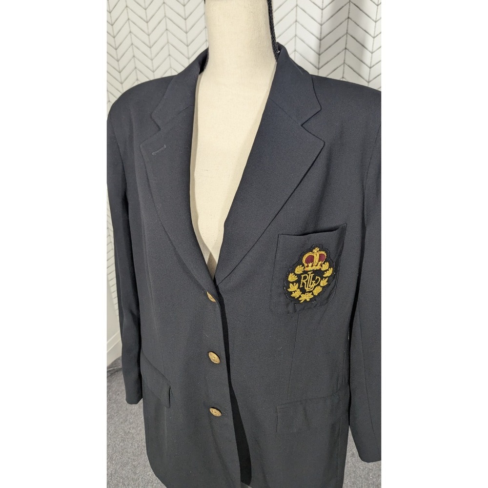 Lauren Ralph Lauren Blazer Black Crest Gold Buttons VTG Worsted Wool Old Money - Picture 6 of 16